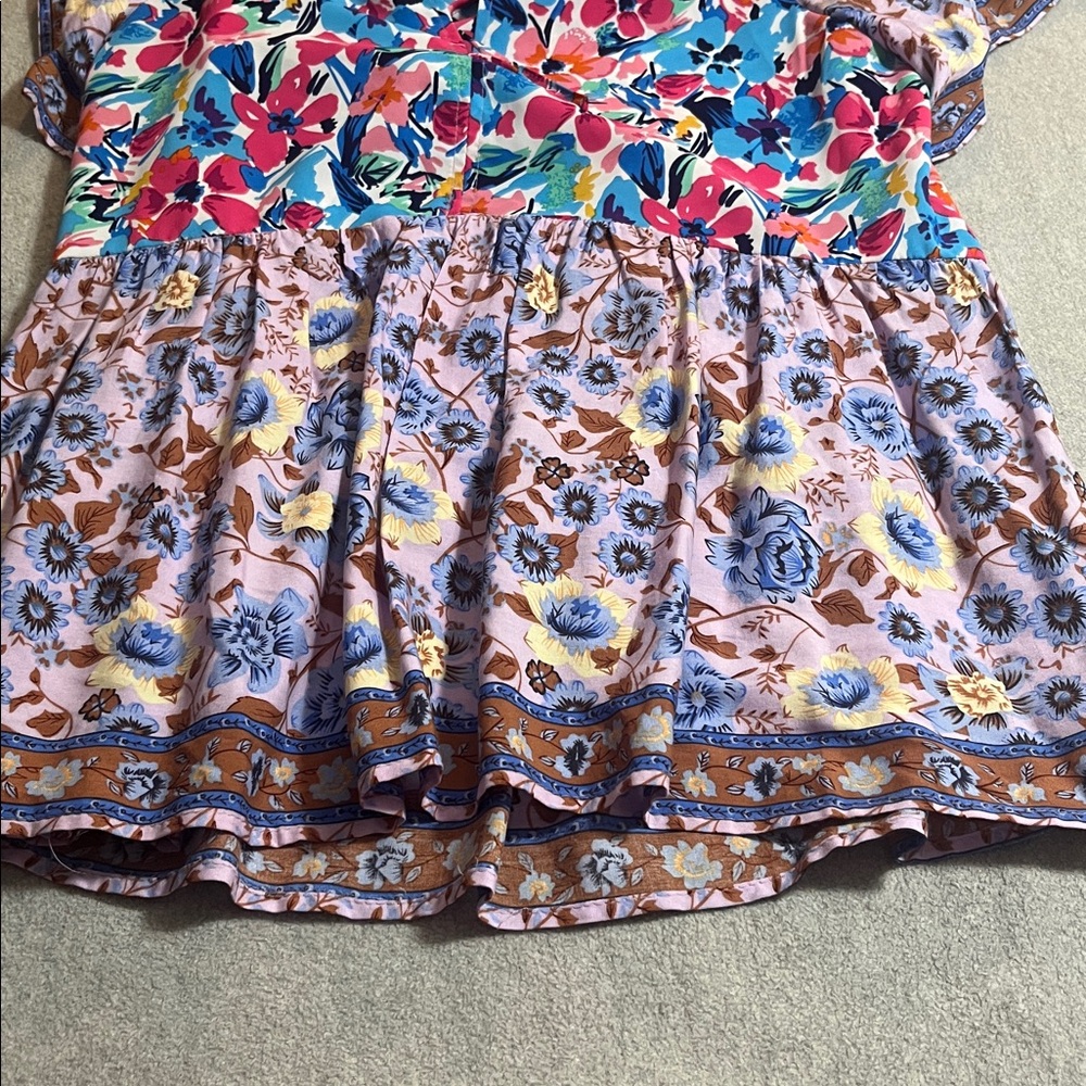 Umgee Floral Patchwork Blouse - Pink, Blue, and Brown - Picture 5 of 6